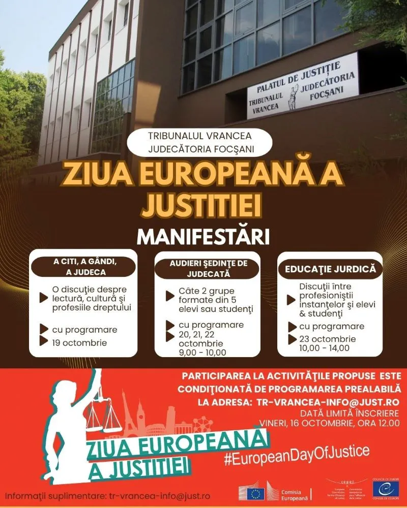 Activități de Ziua Europeană a Justiției, la Tribunalul Vrancea și Judecătoria Focșani