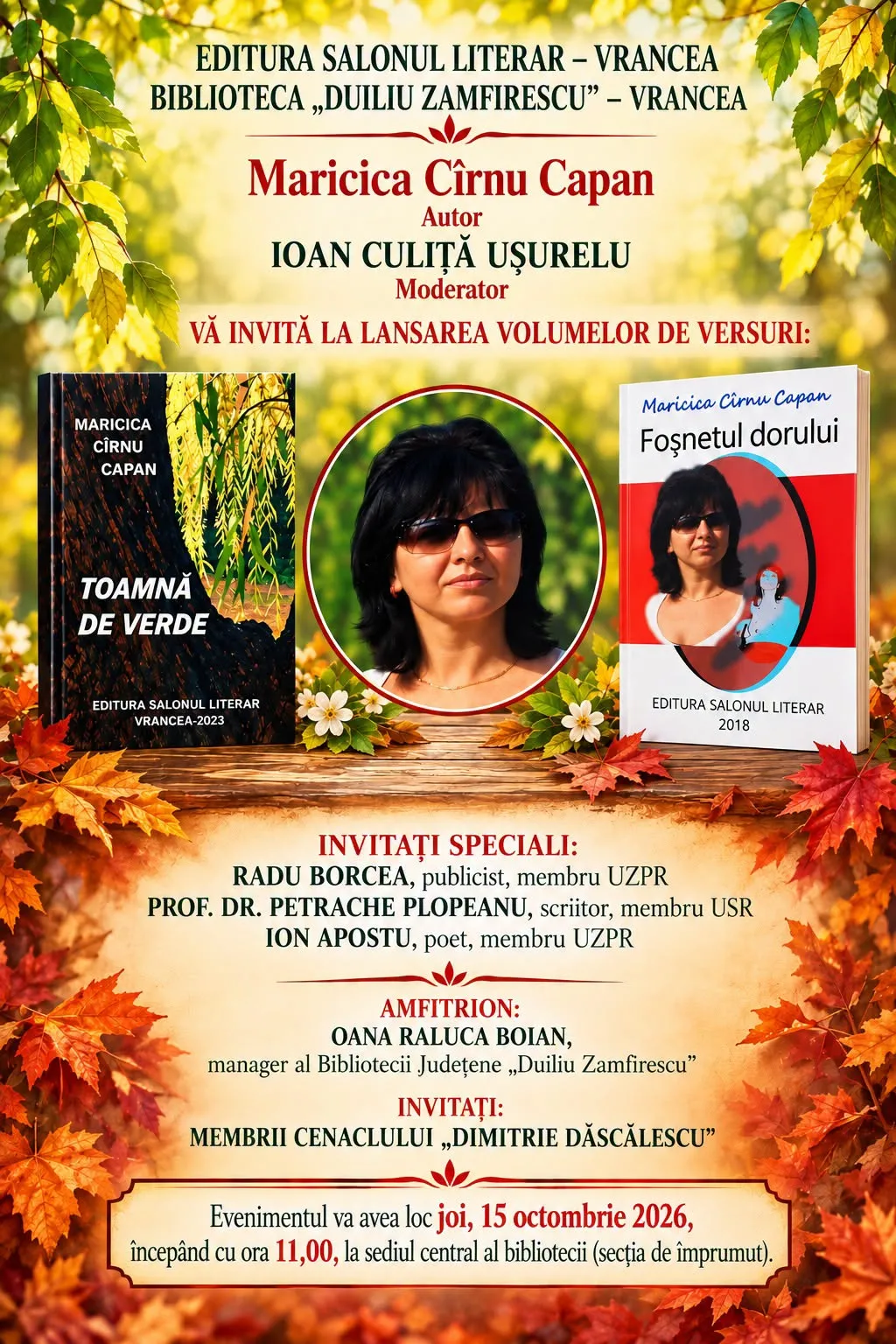 Poeta Maricica Cîrnu Capan lansează două volume de poezie la Biblioteca Județeană Vrancea - Actualitatea Vranceana